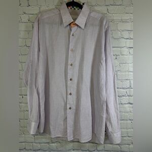 Jared Lang Lilac Luxury Classic Cotton Linen Flip Cuff Button Up Shirt L